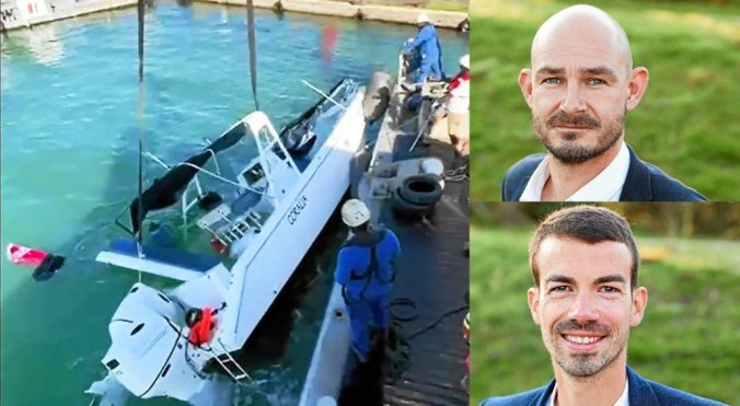 Alex Picot et François Naveilhan, disparus suite au chavirage de leur bateau suiveur, à l'arrovée de la Route du Rhum